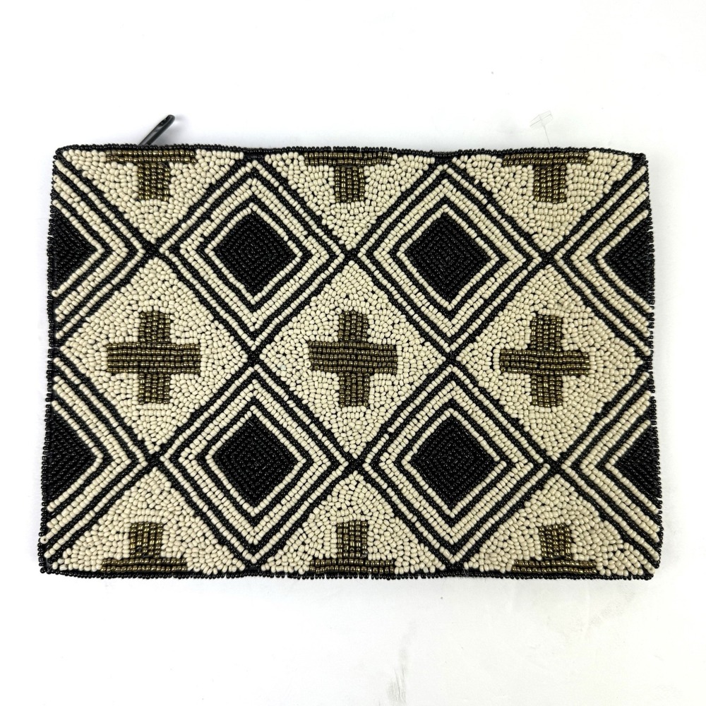 INK+ALLOY Anthropologie Beaded Clutch Cross Tribal Boho Handbag Brand New